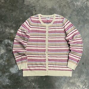 Croft & Barrow Fair Isle Knit Cardigan Button Front Cream Multicolor